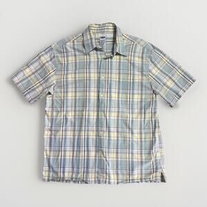 Vintage Old Navy Plaid Short Sleeve Shirt Size L Green Casual Pastel Preppy 90’s